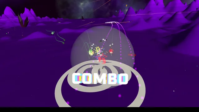 A translucent shockwave ring spreading over purple hills as a COMBO callout lands.